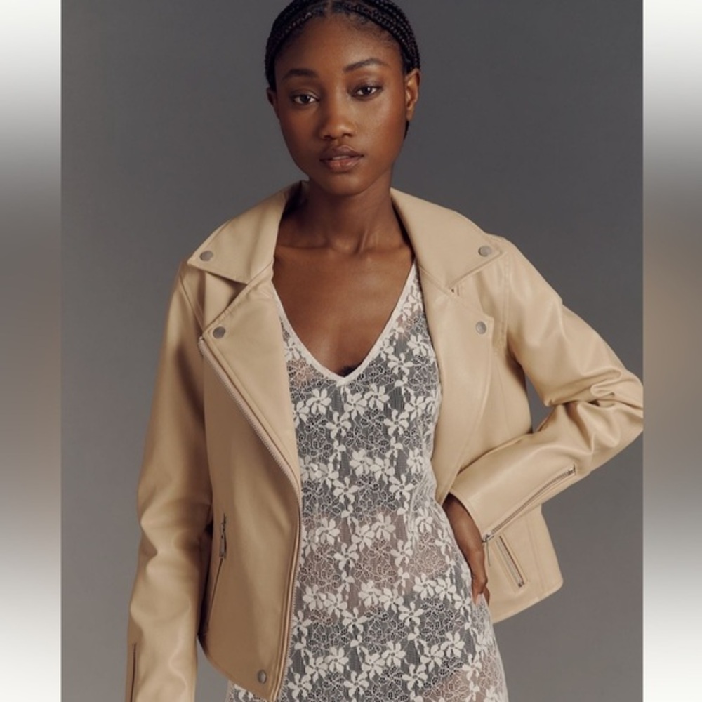 Anthropologie • Saige Faux Leather Moto Jacket Tan Sand Beige NWT